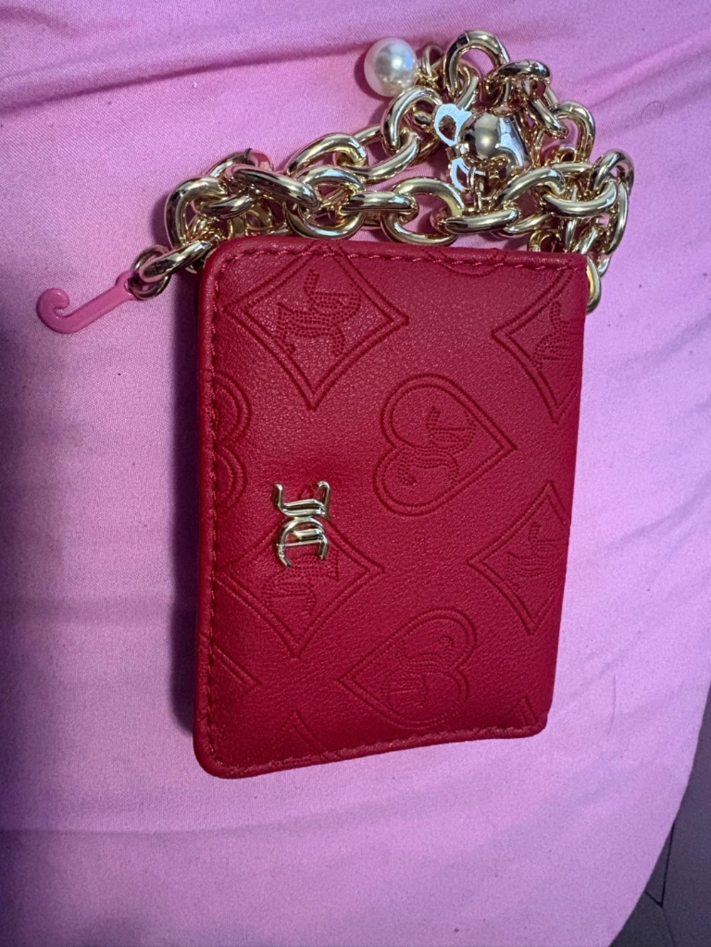 Juicy Couture Red Card Holder with Gold Chain and Heart Charm